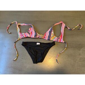 pink black XHILARATON   two piece swimsuit bikini size XS